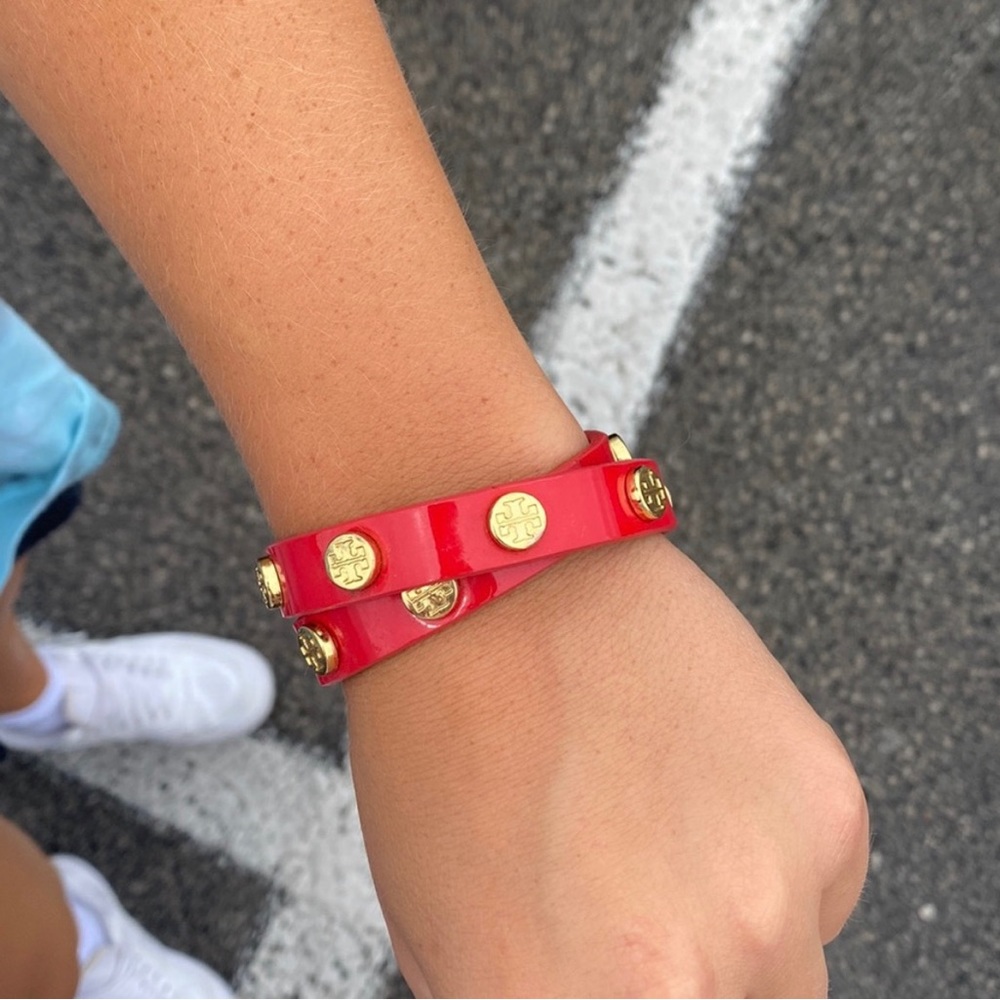 Tory Burch Patent Leather Logo Wrap Bracelet